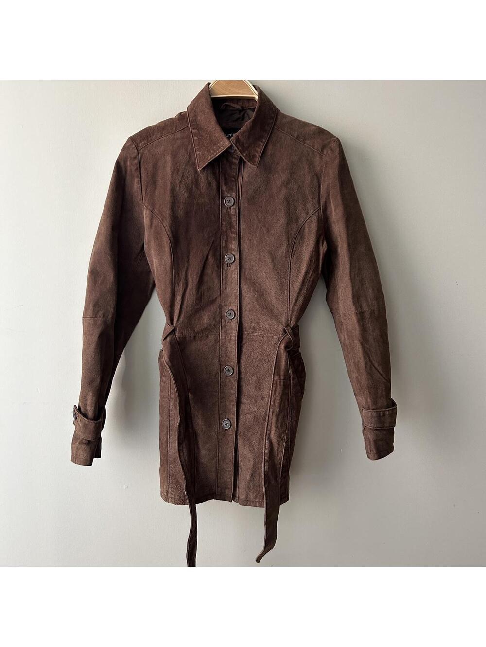 Vintage 90s Brown Suede Trench Coat Medium